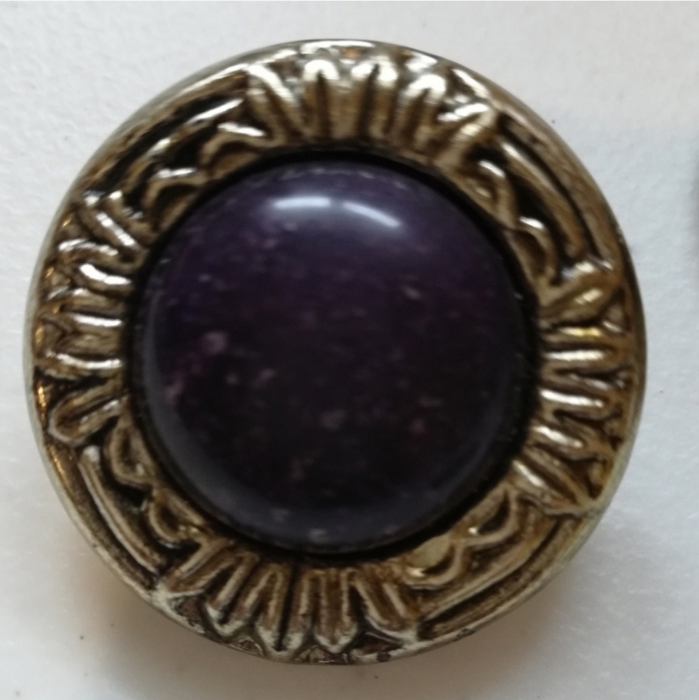 Antiqued Silver Tone Purple Stud Earrings - Picture 2 of 6